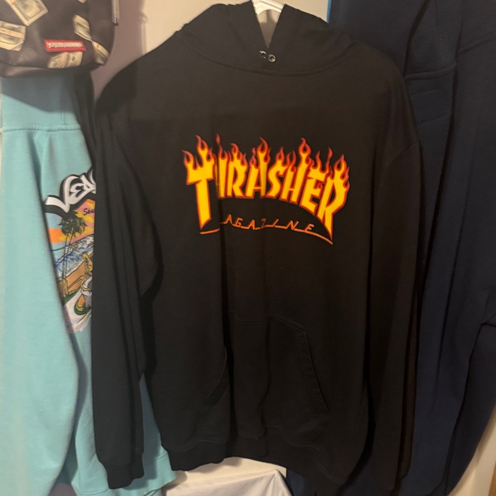 Thrasher Black Hoodie with Fiery Orange Logo
